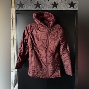 The North Face Burgundy Reversible Fur Parka Puffer Jacket - Women XS
